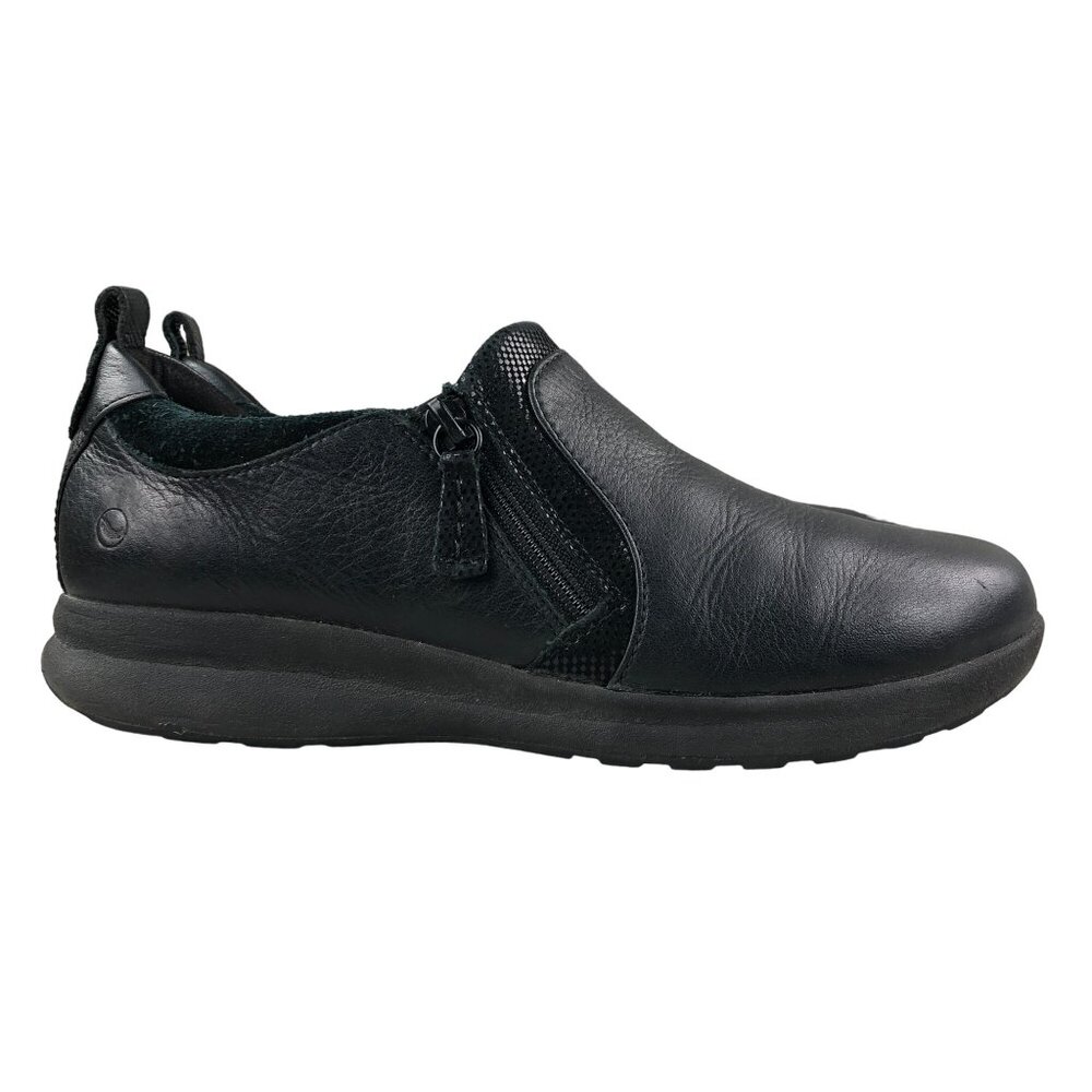 Clarks Women's Size 8M Unstructured Un Adorn Zip Black Leather Casual Shoes